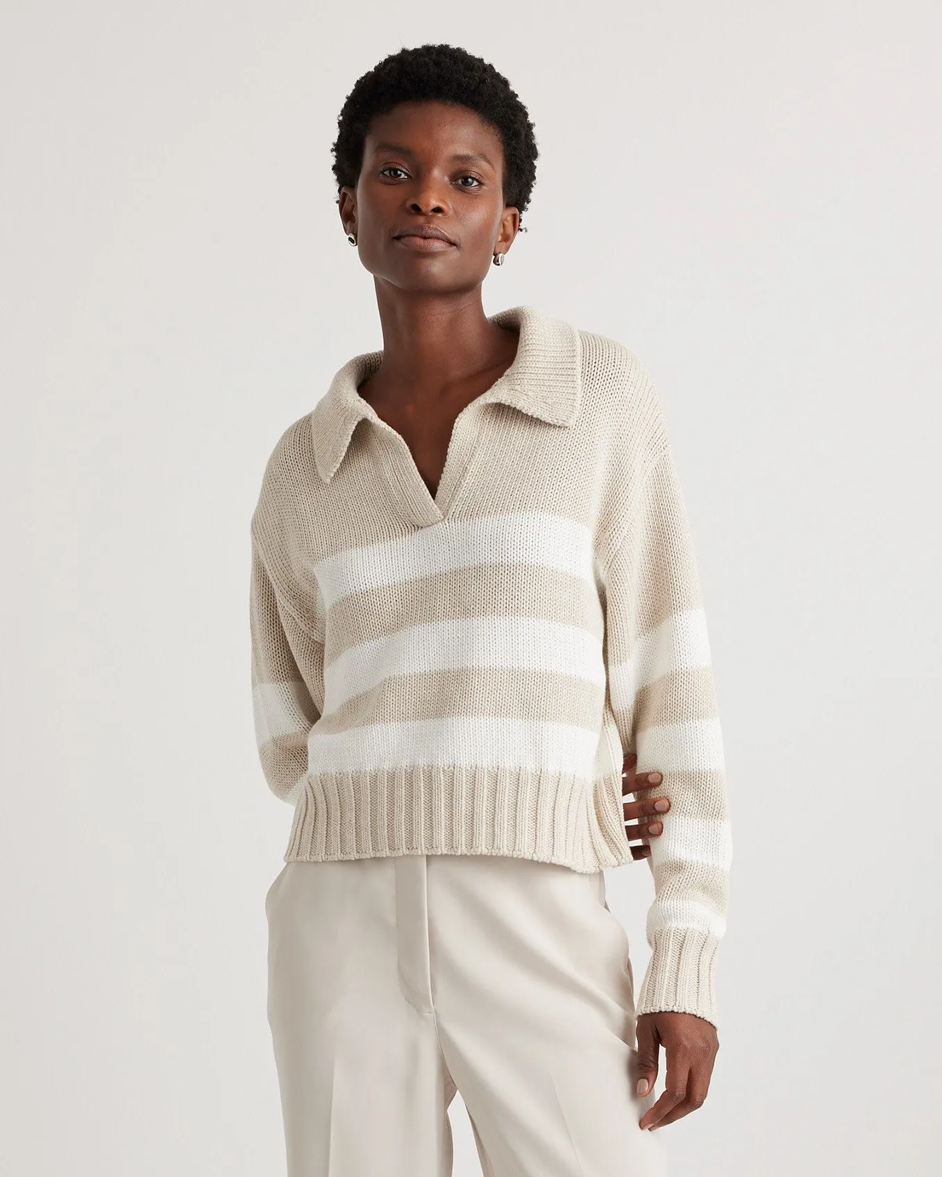 100% Organic Cropped Cotton Polo Sweater
