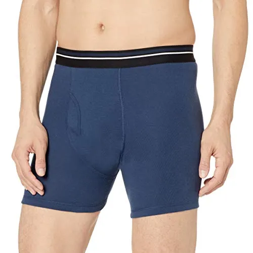 Amazon Essentials Men's 5-Pack Tag-Free Boxer Briefs, Charcoal/Dark Blue/Dark Navy, Small