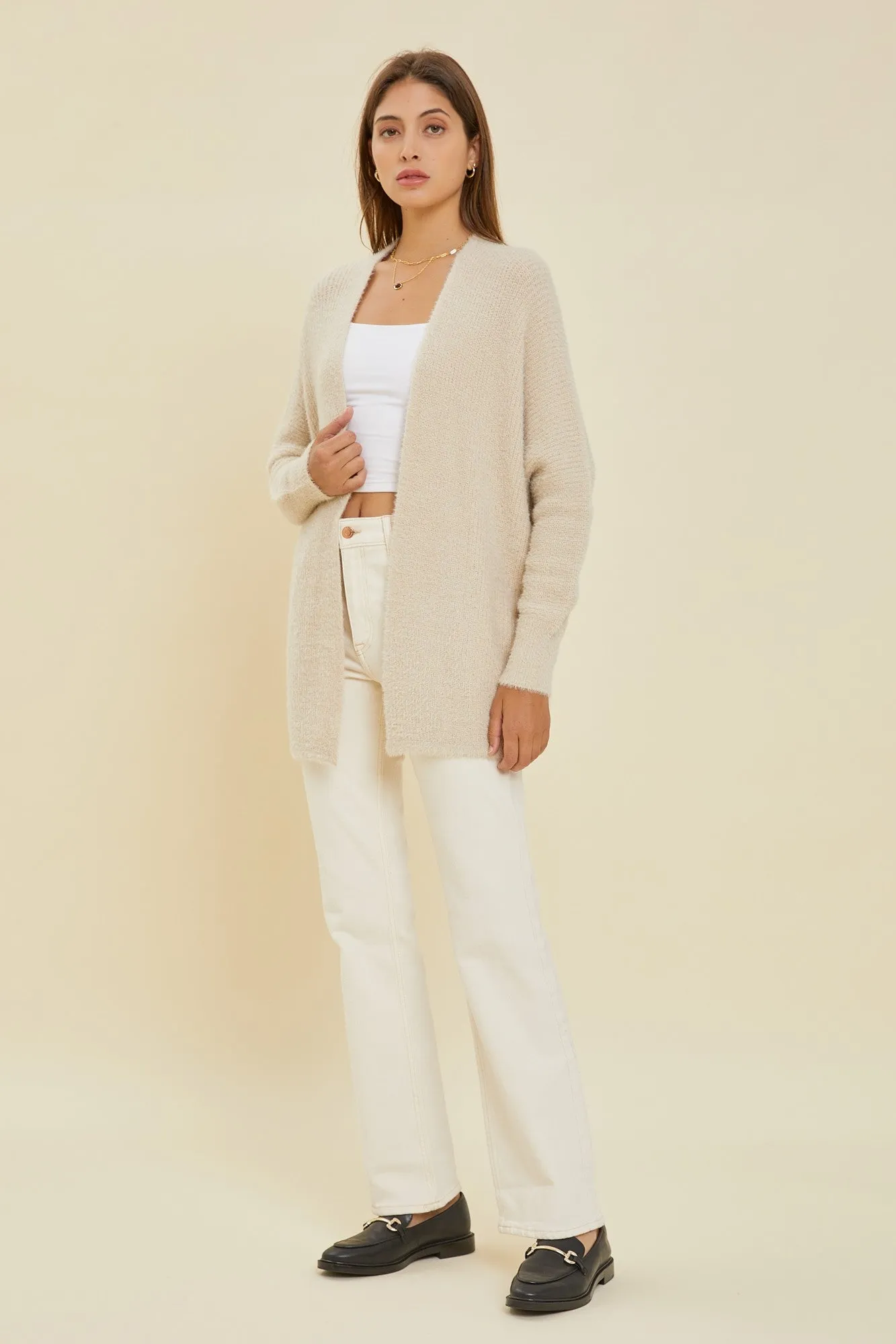 Beige Ribbed Cardigan