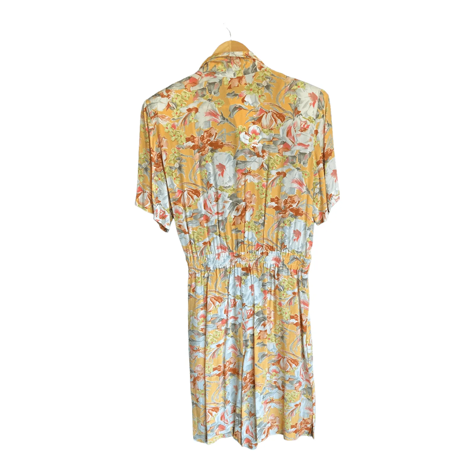 CM Vintage Yellow Floral Patterned Short Sleeved Playsuit UK Size 16