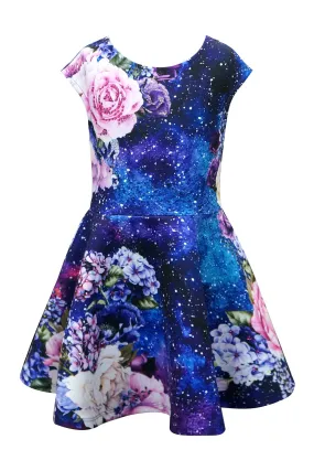 Little Girls Flower and Galaxy Skater Dress