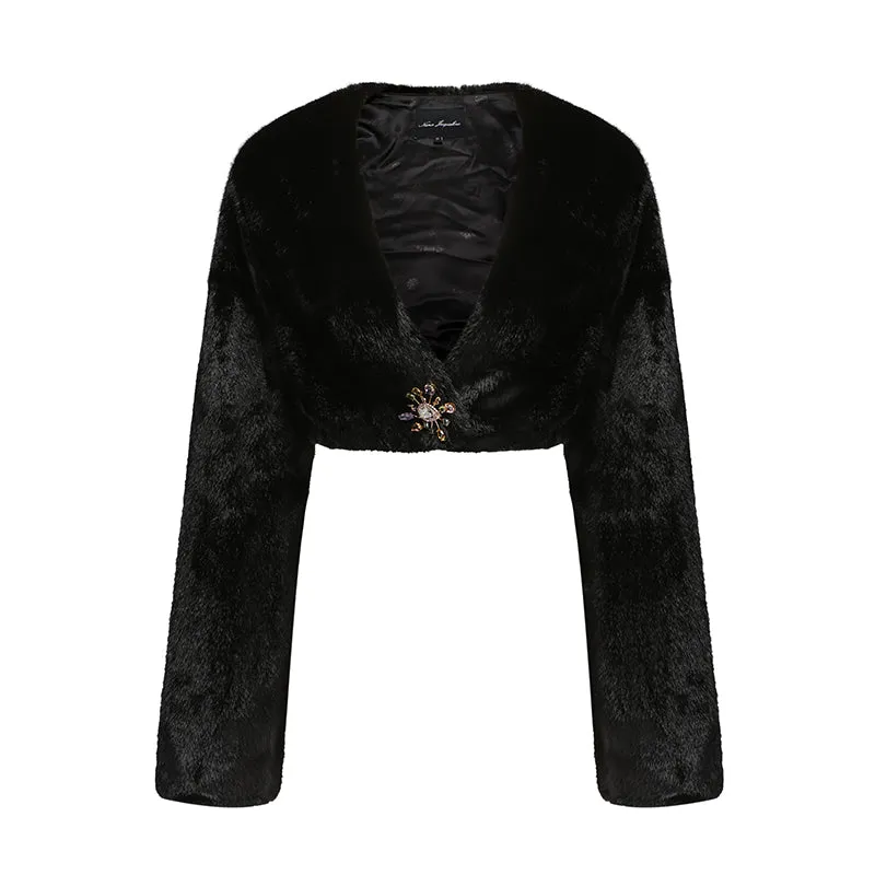 Monica Cropped Fur Jacket (Black) (Final Sale)