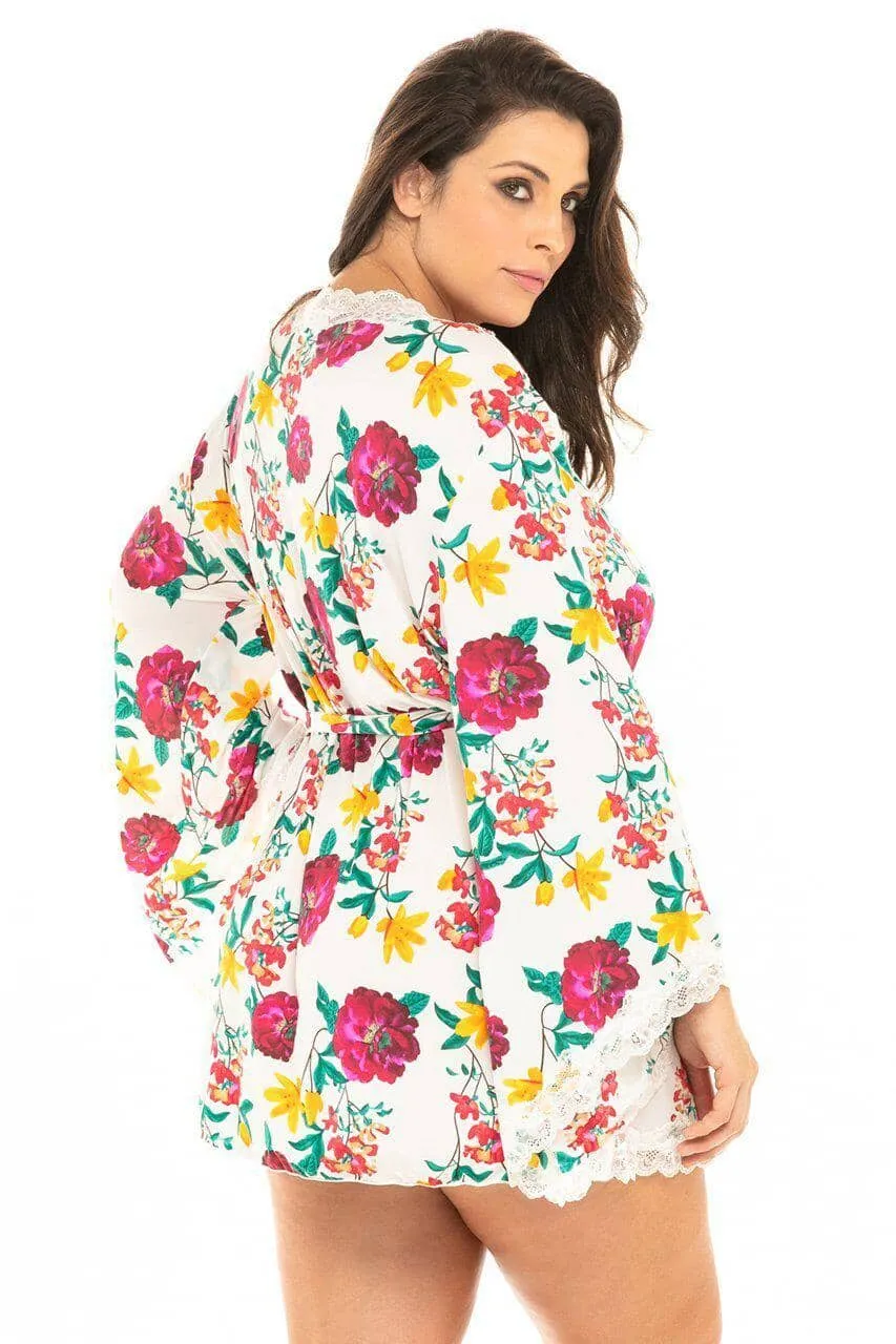 SS-Plus Size Floral Lace Trimmed Robe