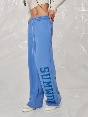 SUMWON WOMEN Wide Leg Washed Sweatpants With Side Leg Graphic Print