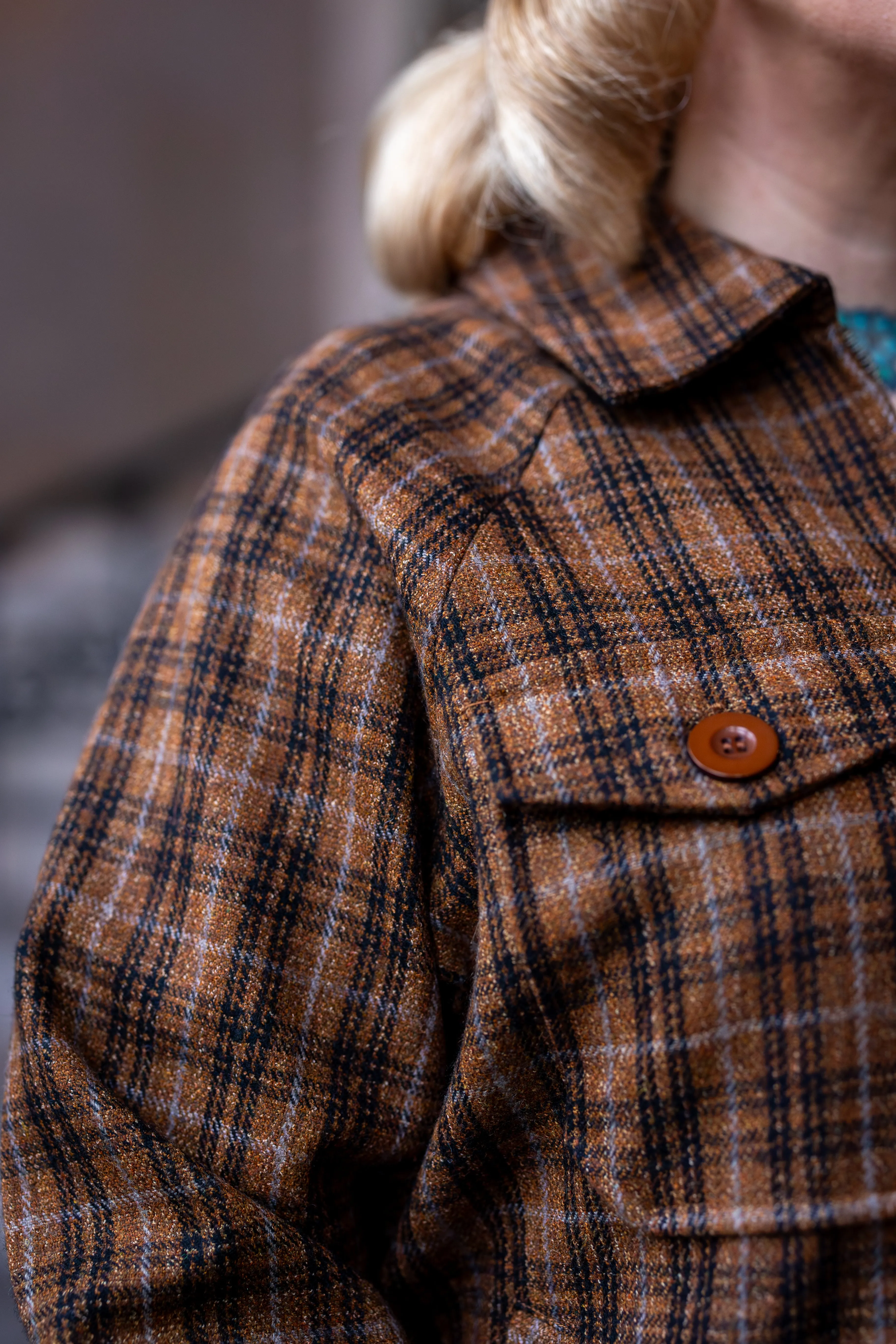 The "Bobby Jacket" in Woven Brown Check Wool With Luxury Satin Lining, Classic Rockabilly Style