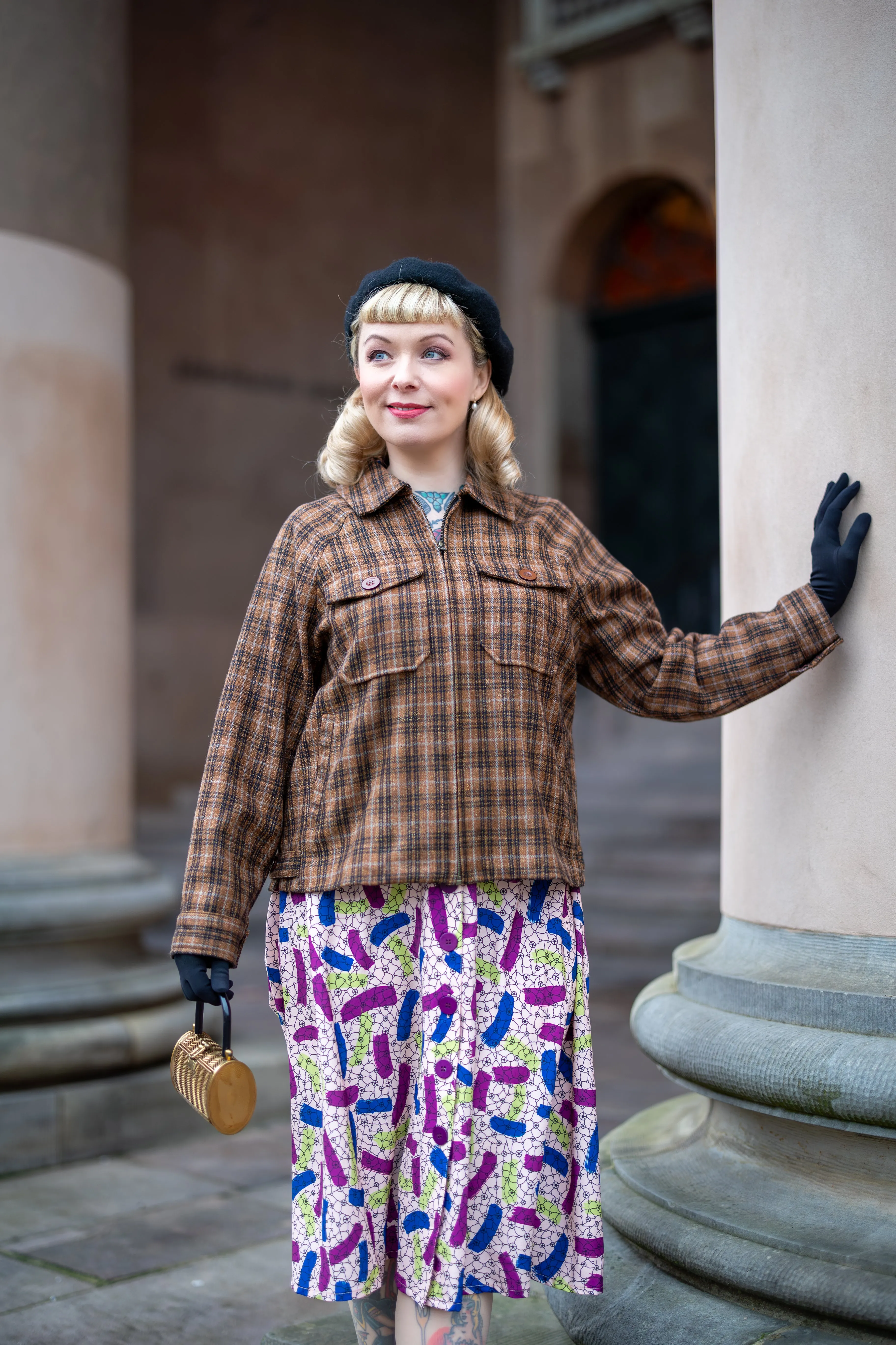 The "Bobby Jacket" in Woven Brown Check Wool With Luxury Satin Lining, Classic Rockabilly Style