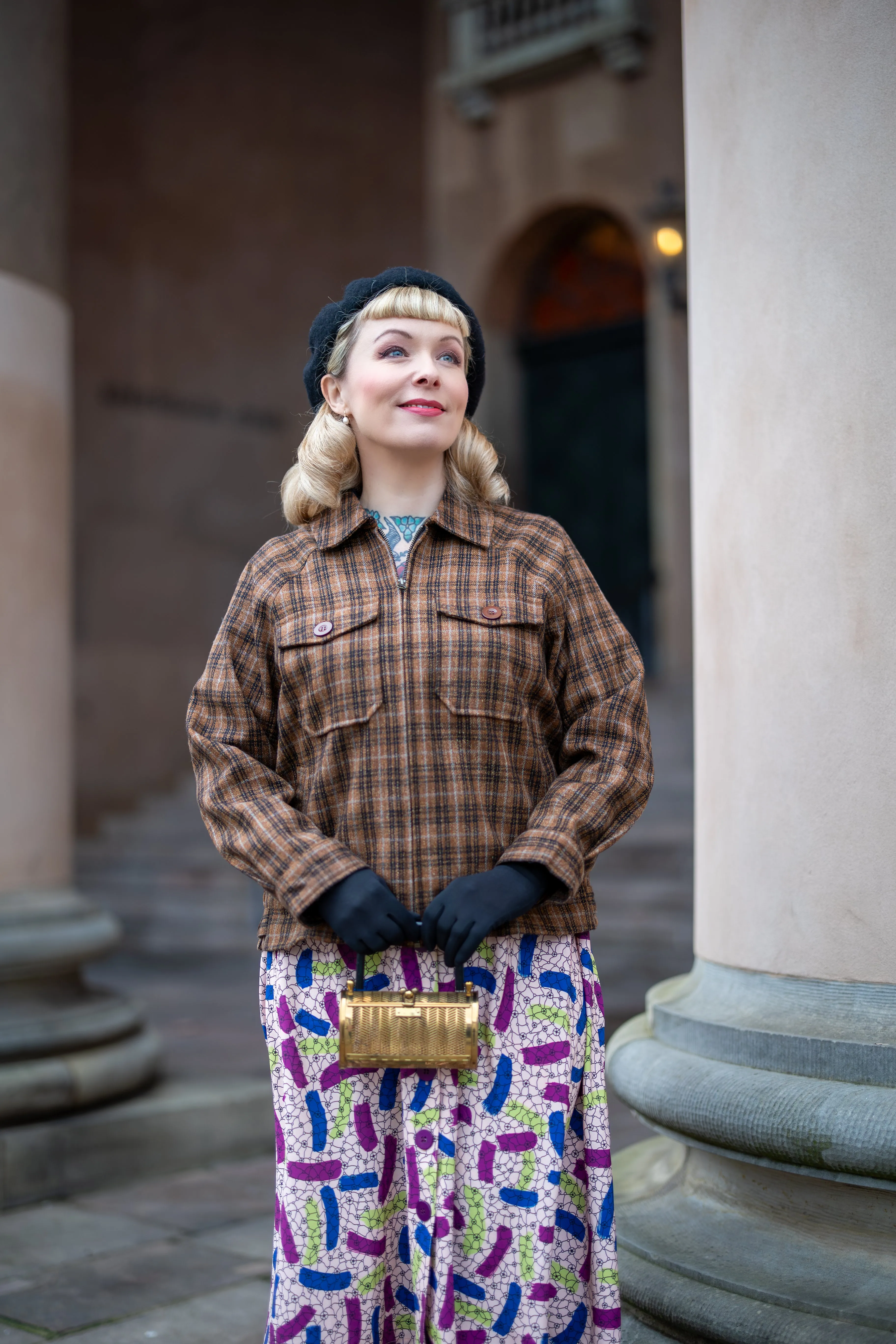 The "Bobby Jacket" in Woven Brown Check Wool With Luxury Satin Lining, Classic Rockabilly Style