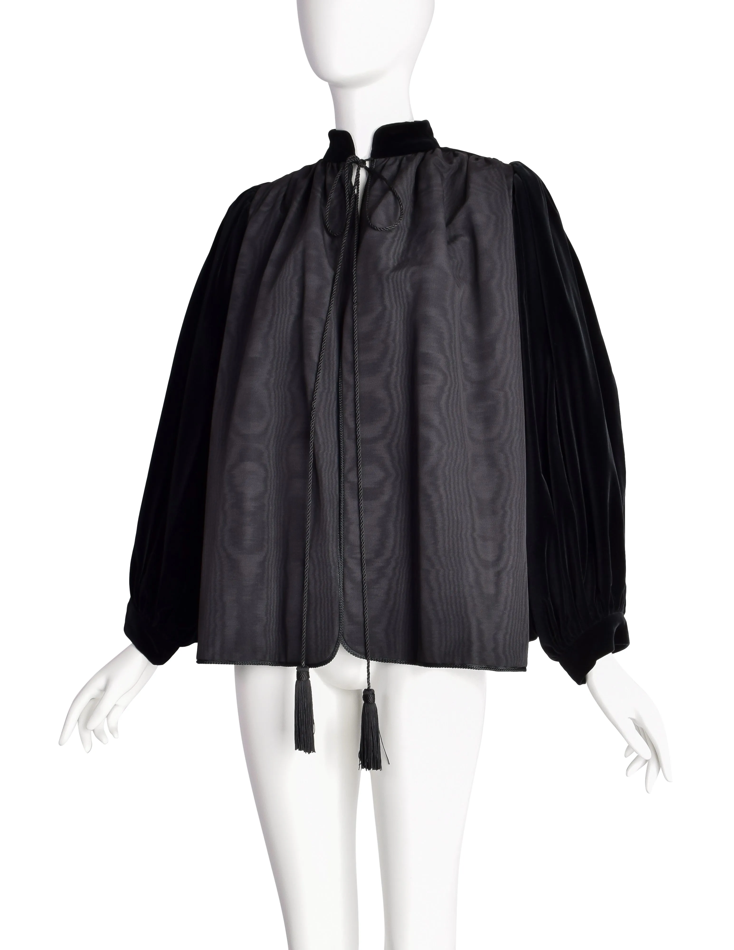 Yves Saint Laurent Vintage AW 1976-77 Russian Collection Black Moire Velvet Cropped Jacket